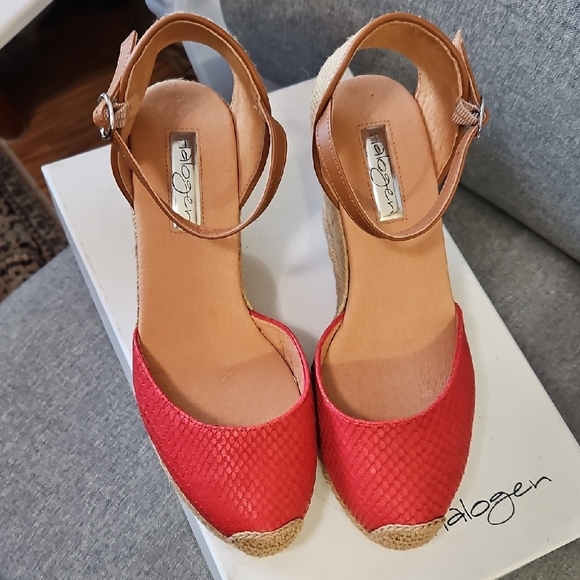 Halogen Red Espadrille Wedge Sandals with Tan Ankle Strap Never Worn Size 6.5M - Picture 5 of 12